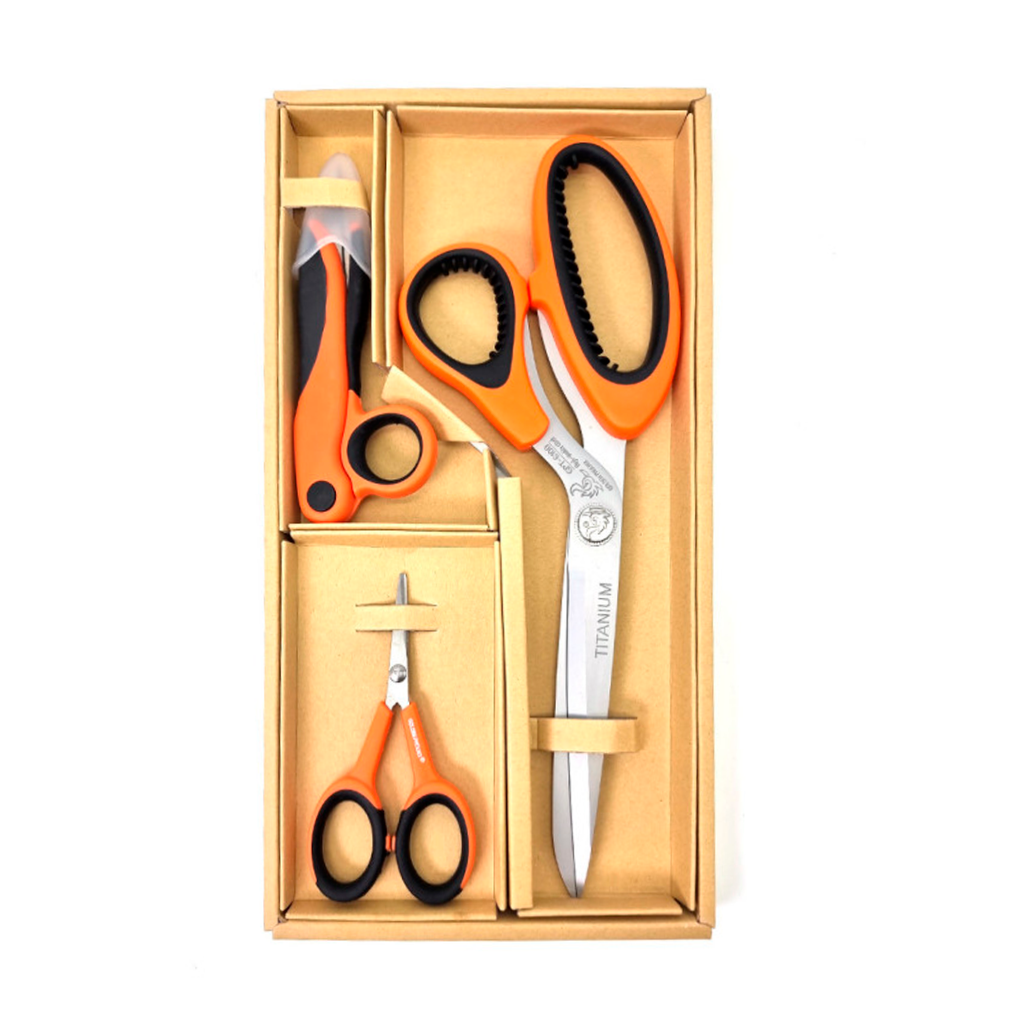 kit tesouras titanio golden phoenix 3 pecas laranja