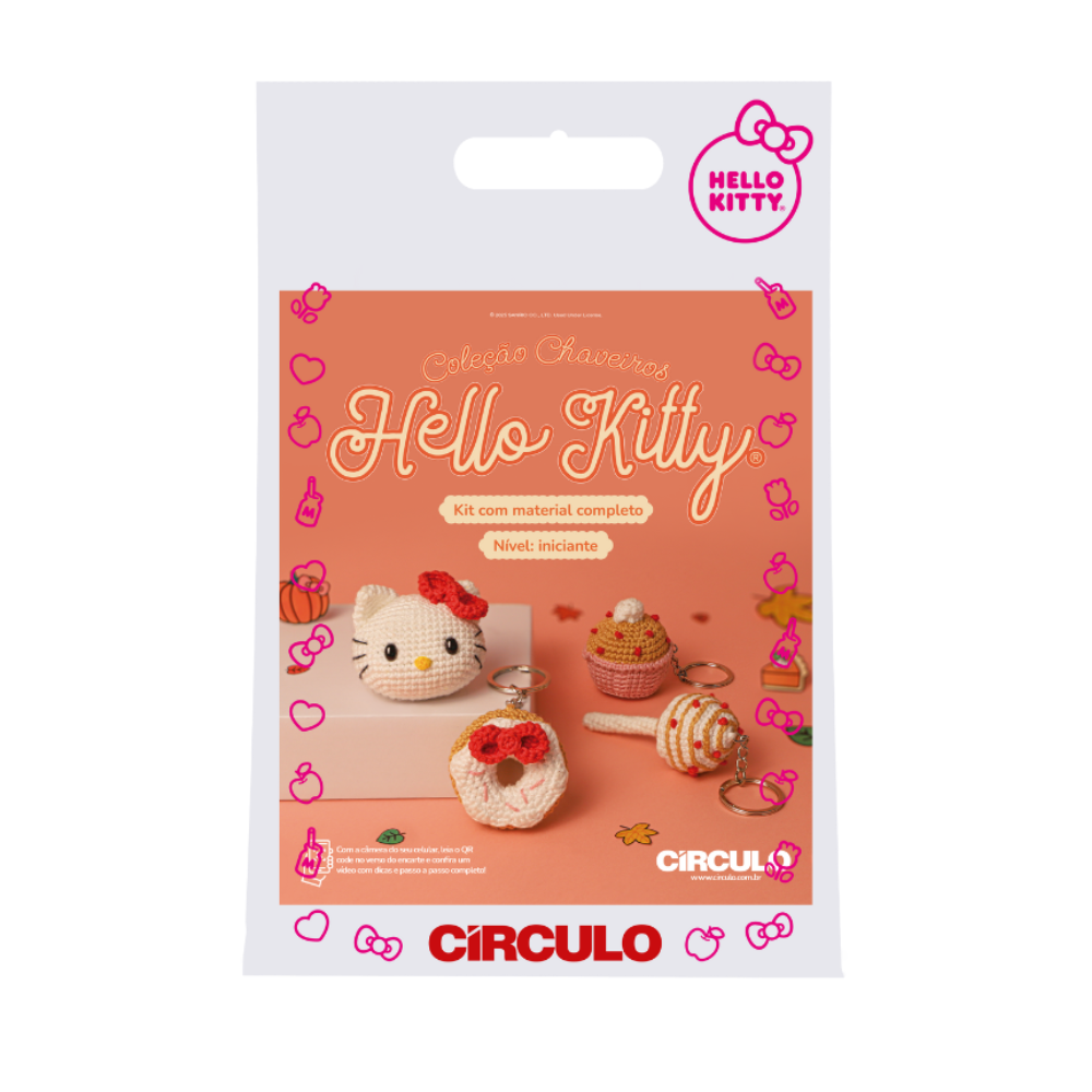 kit amigurumi colecao chaveiros hello kitty circulo